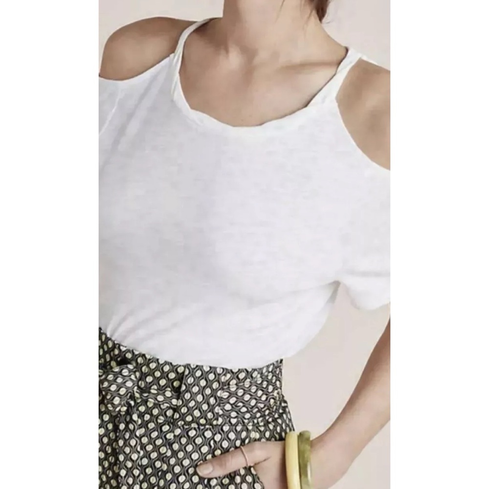 ❤️ Anthropologie x Maeve White Cold Shoulder Slub Tee